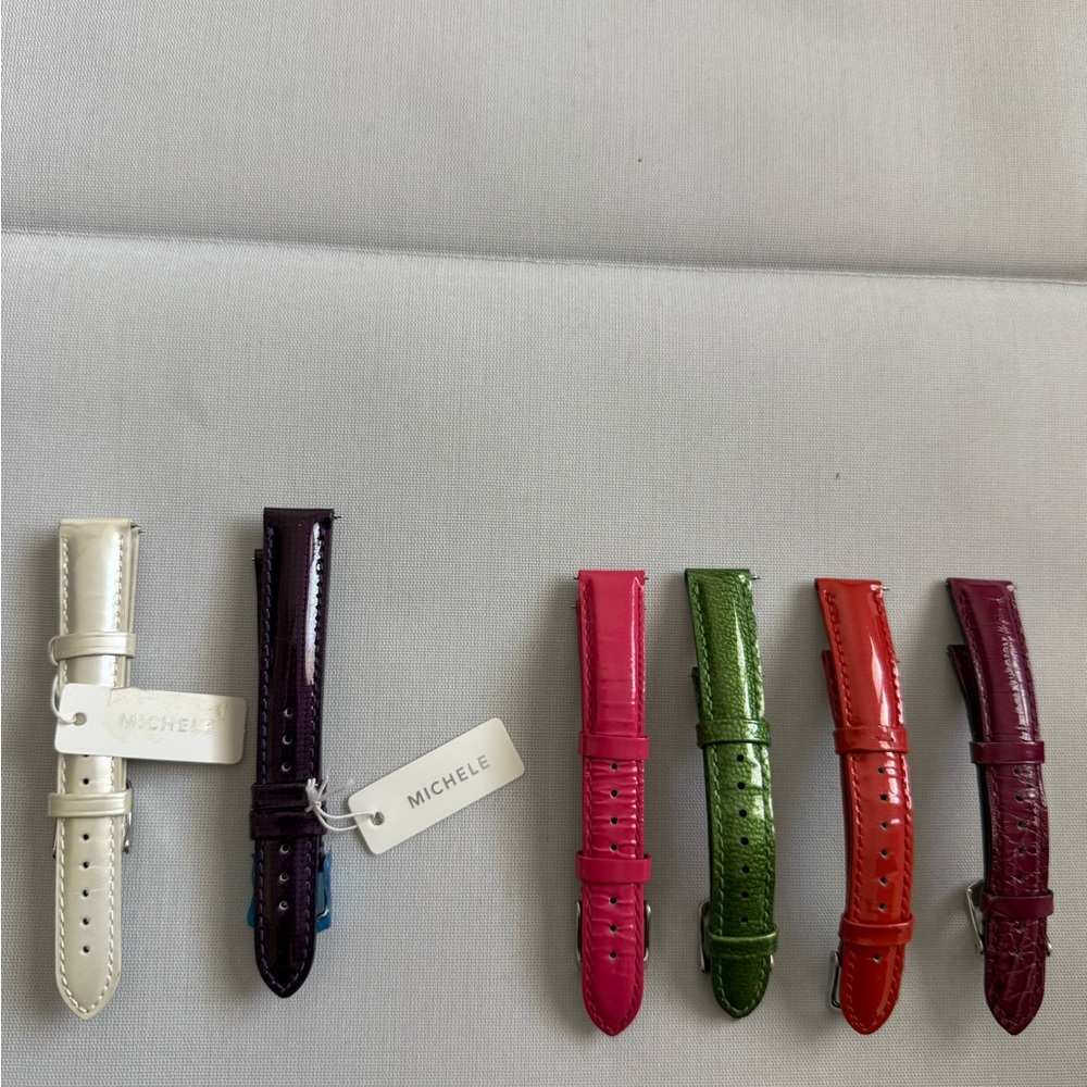 MICHELE Women's 16mm Watch Straps - Pearl White, Purple (2), Pink, Green, Red